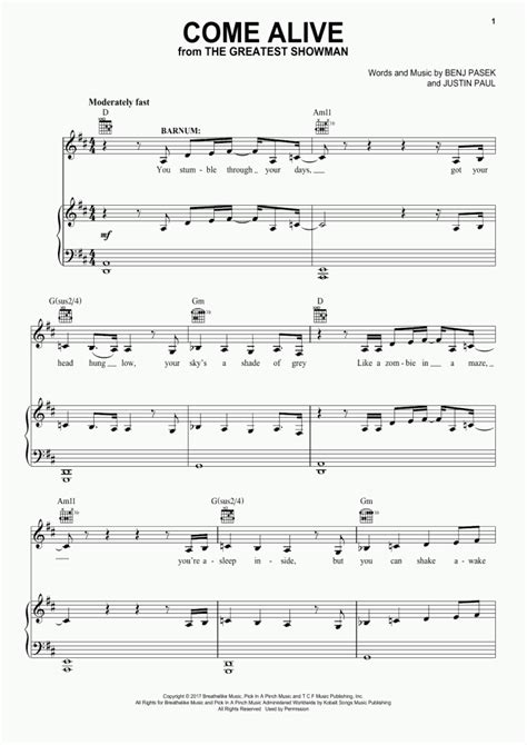 Come Alive Piano Sheet Music | OnlinePianist