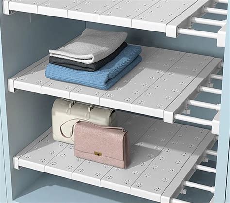 Expandable Closet Tension Shelf Storage Rack Adjustable Metal Organizer for Wardrobe, Cupboard ...