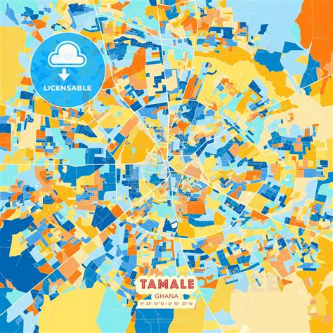 Tamale, Ghana blue and orange vector art map template - HEBSTREITS