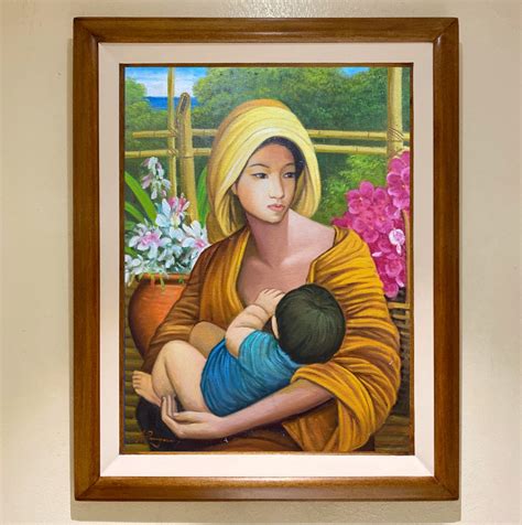 MOTHER AND CHILD 29 x 24 inches OIL ON CANVAS Painting with Wood Frame ...