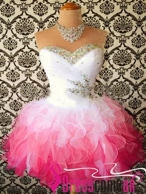 Sexy Ball Gown Ombre White Pink Tulle Short Homecoming Prom Dress ...