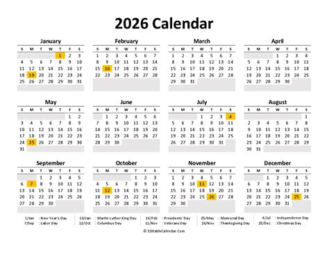 Download Printable Calendar 2026 Free (PDF Version)