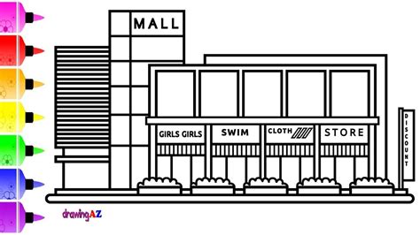 How to Draw a Shopping Mall for Kids | Coloring Page for Children ...