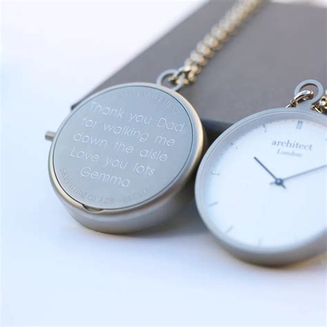 Engraved Modern Pocket Watch Silver Personalised Font or Handwriting Engraving Anniversary Gift ...