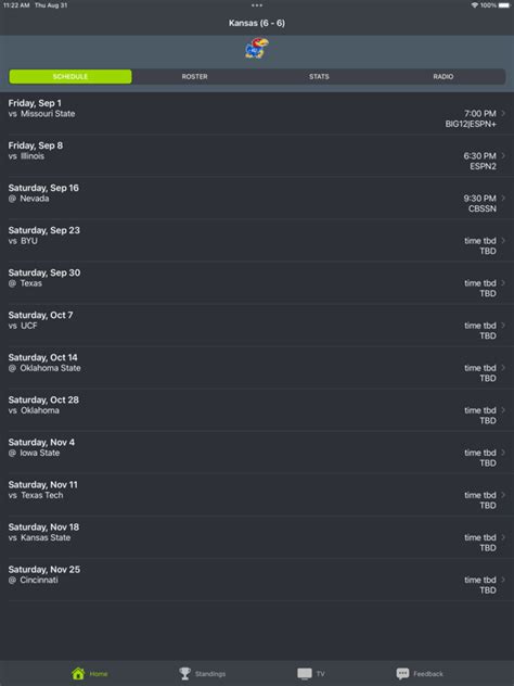Kansas Football Schedules | App Price Drops