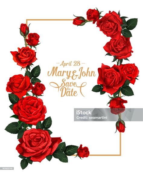 Vector Floral Wedding Picture Frame Stock Illustration - Download Image Now - Rose - Flower ...