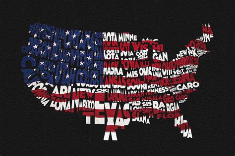 United States Typographic Map Flag - Black Background Digital Art by Inspirowl Design - Pixels