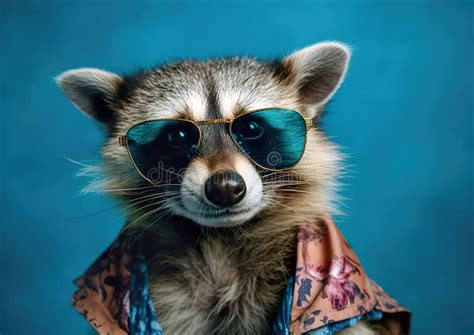 Cool Raccoon in Sunglasses Posing in Front of a Colorful Background. Stock Illustration ...