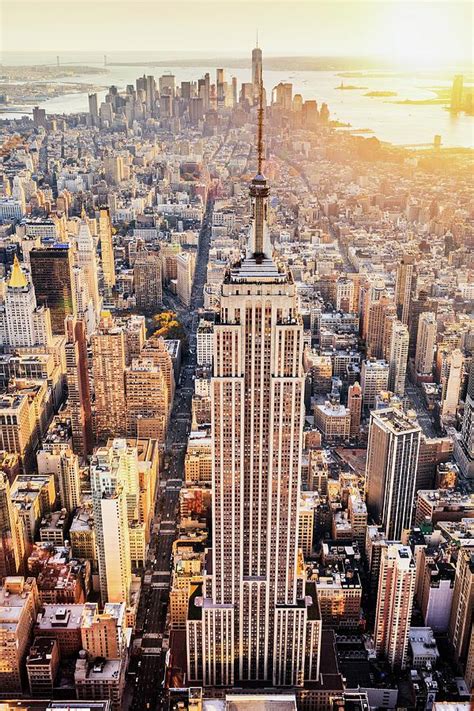 New York City, Manhattan, Midtown, Empire State Building, Aerial View Towards Empire State ...