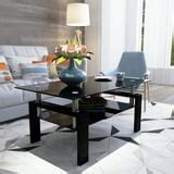 Easyfashion Round Glass-Top Coffee Table Metal-Framed End Table, Black - Walmart.com