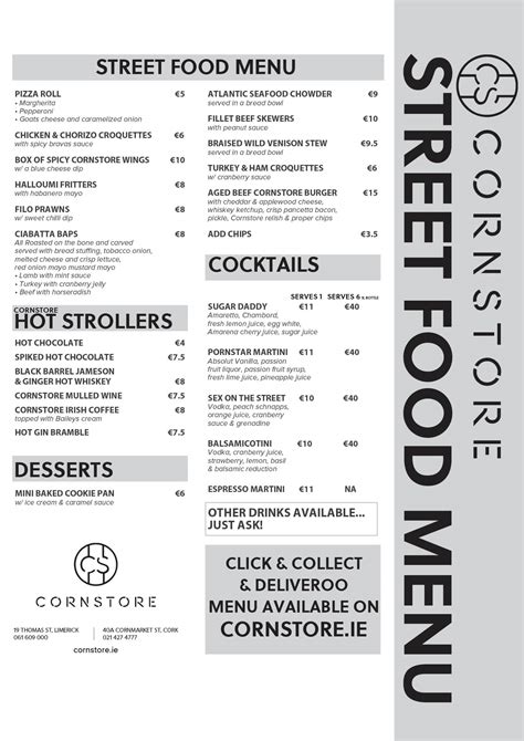 Street Food Menu - Cornstore Cork