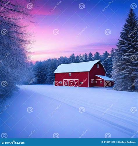 Red Winter Barn on Christmas Stock Illustration - Illustration of ...