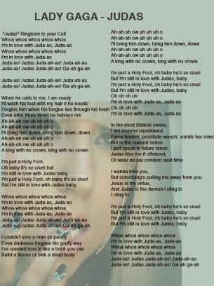 Lady Gaga Judas Lyrics Sheet