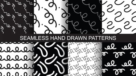 Premium Vector | Set of seamless hand drawn linear patterns