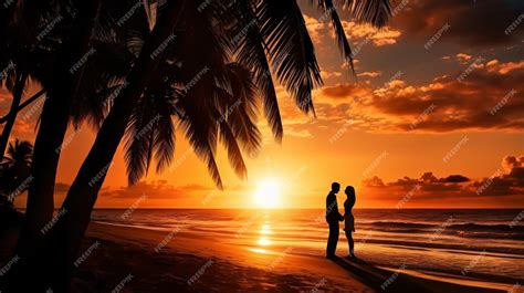 Premium AI Image | Silhouette of romantic couple on sunset beach tropic