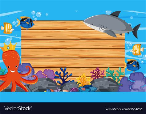 Border template with ocean theme in background Vector Image