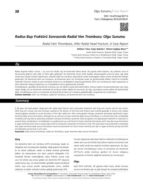 (PDF) Radial Vein Thrombosis, After Radial Head Fracture: A Case Report