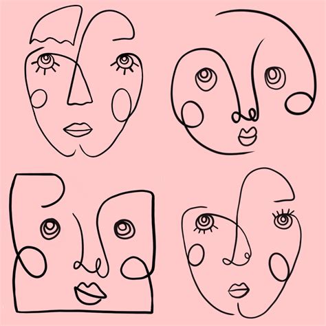 Continuous line drawing doodle Picasso art graphic design face faces ...