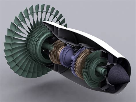 turbofan engine cutaway 3d model