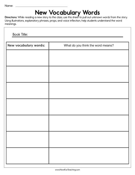 New Vocabulary Words Worksheet - Have Fun Teaching | Vocabulary word ...