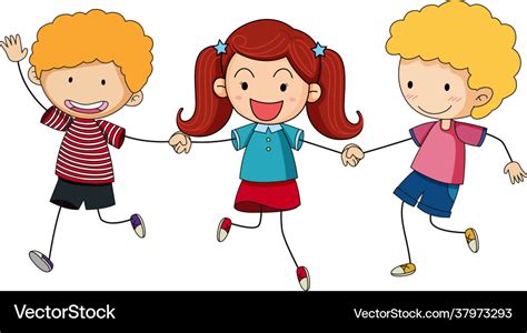 Three kids holding hands cartoon character hand Vector Image