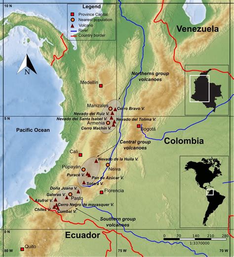 Artistic representation of 13 Colombian active volcanoes spread in... | Download Scientific Diagram