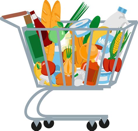 Supermarket shopping cart. Shopping trolley full of food. Vector ...