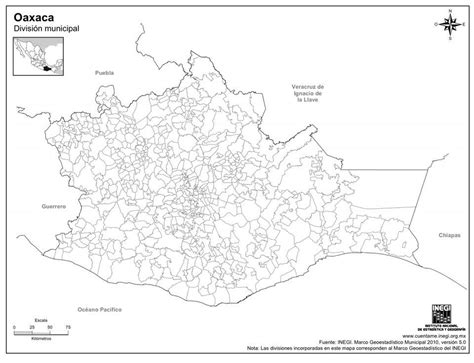 Mapa de Oaxaca completo con división política - México Desconocido