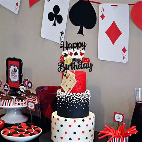 Casino Cake Topper - Poker Chips Player Happy Birthday Decoration for ...