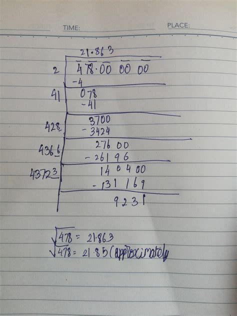 find the square root of 478 correct to two decimal places - Brainly.in