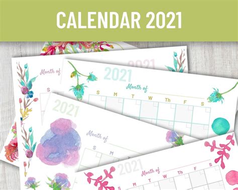 Calendar 2021 Printable Floral Design - Etsy