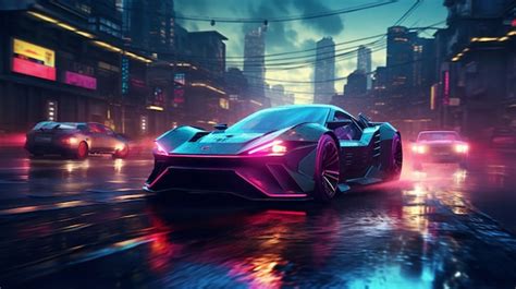 Cyberpunk urban scenery with car | AI-generated image