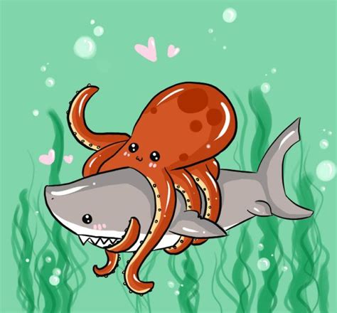 Mega Shark vs Giant Octopus by misi-chan.deviantart.com on @DeviantArt | Shark art, Cute octopus ...