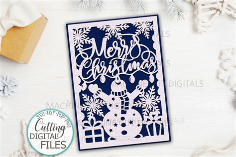 Merry Christmas card papercut svg laser cut cricut template By ...