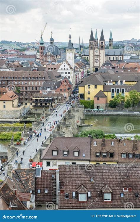 Tourists on Old Main Bridge and Cathedral Towers, Wurzburg, Bavaria, Germany Editorial Image ...