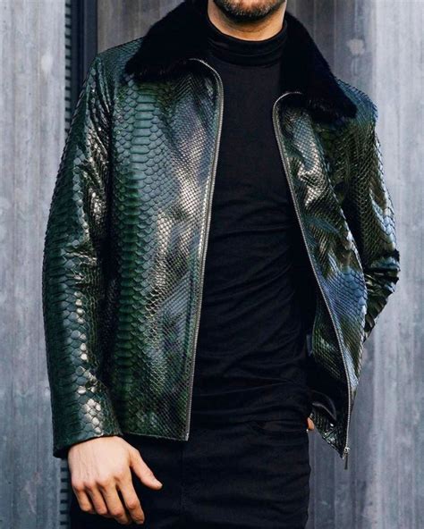 Jacket – Men Genuine Python Leather Jacket with Fur - Mhiraje