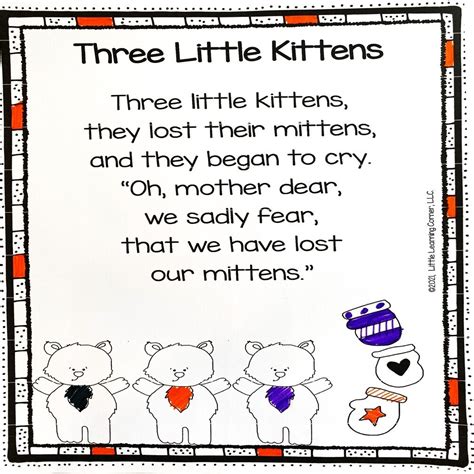 Three Little Kittens Nursery Rhyme Printable