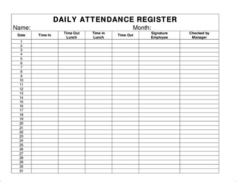 Impressive Attendance Register Template Word Sheets