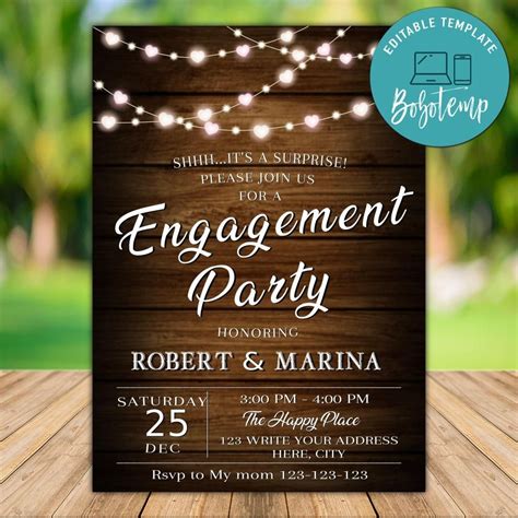 Printable Rustic Surprise Engagement Party Invitation DIY | Bobotemp