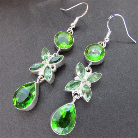 Peridot earrings Sterling Silver Earrings Green by mizzoktober