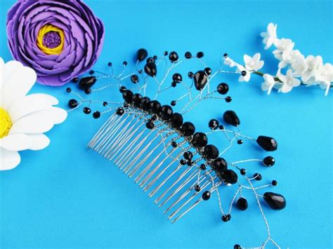 Black Crystal Wedding Hair Crystal Combs Crystal Black Hair Jewellery ...