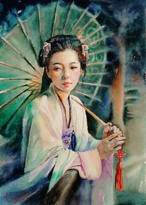 Japan geisha art japanese watercolor painting ORIGINAL | Etsy