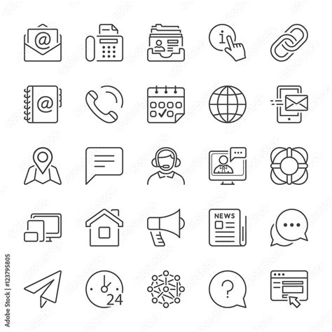 basic contact and communication line icons Stock Vector | Adobe Stock