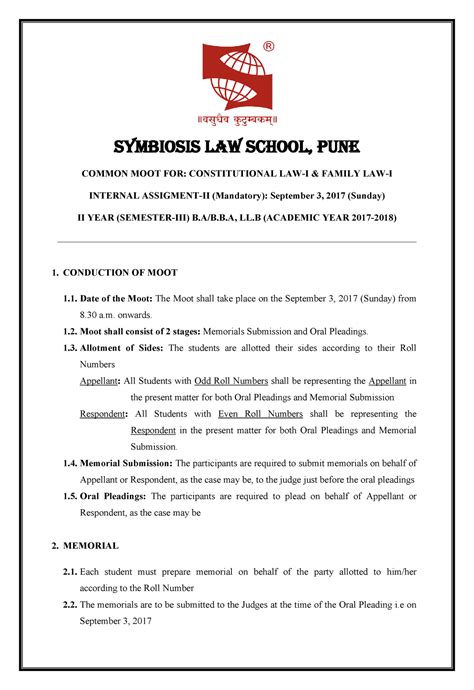 Moot Court Rules - Internal Moot for II Year-3 September 2017 - SYMBIOSIS LAW SCHOOL, PUNE ...