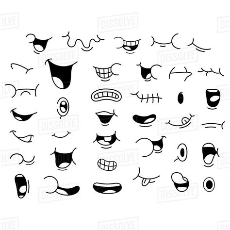 Illustration of cartoon mouths with different expressions on white background - Stock Photo ...