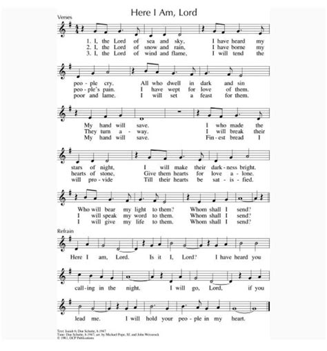 Hymn Here I Am Lord Sheet Music | Printable Templates Free