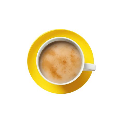 Overhead View of Milk Tea or Coffee Cup with Yellow Saucer 3D Icon on Transparent Background ...