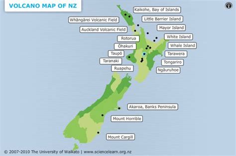 Map Of Volcanoes In New Zealand - State Coastal Towns Map