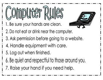 Computer Rules Poster: Mz-Applebee - TeachersPayTeachers.com