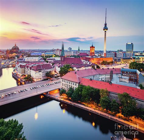 Berlin, Germany at sunset. Photograph by Michal Bednarek - Pixels